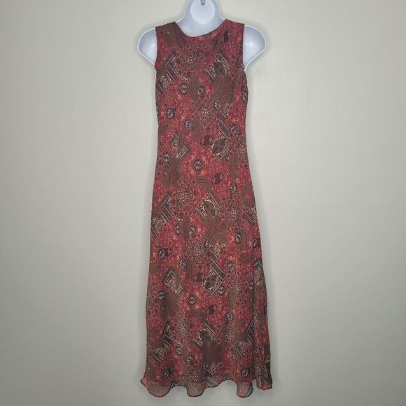 Vintage y2k 90s Studio I red paisley print boho indie grunge maxi dress size 8 - Picture 2 of 6